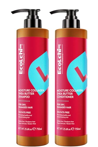 Collagen Shea Butter Shampoo & Conditioner Set for Dry Damaged Hair 750ml+750ml