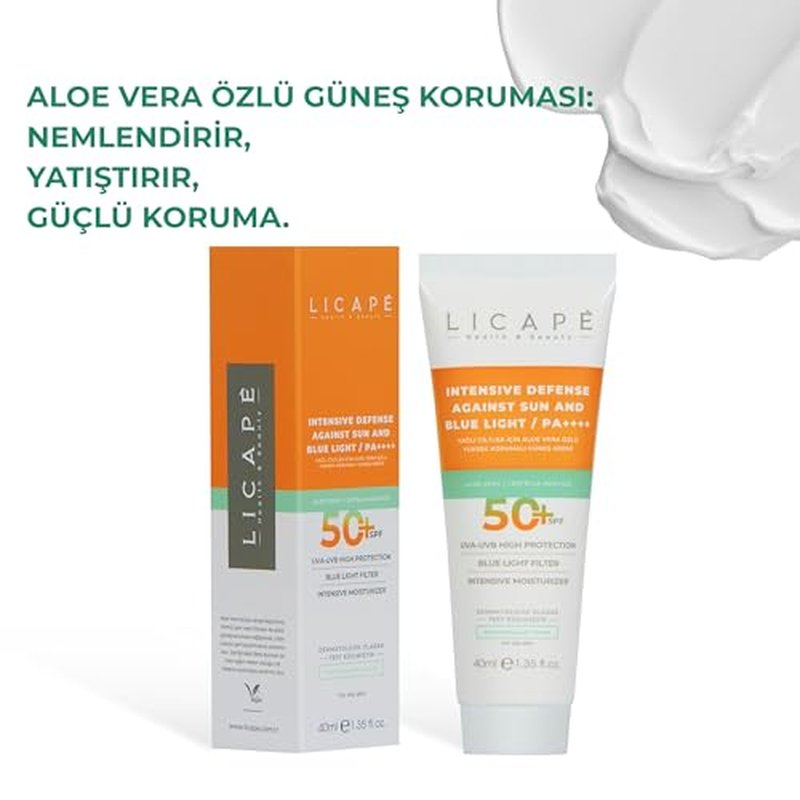 LICAPE¢ç Sunscreen for Face SPF 50+, Aloe Vera Infused, Lightweight Skincare for Oily Skin, 40ml