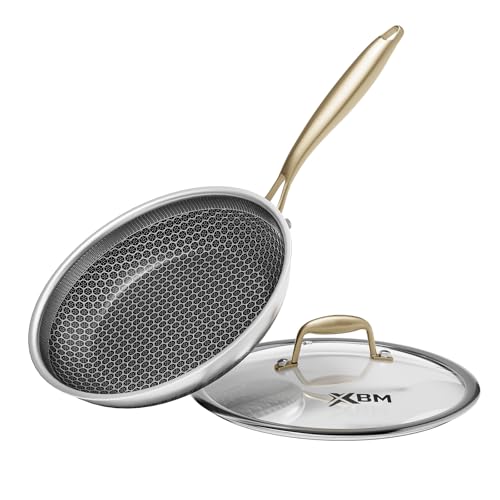 8-Inch Nonstick Frying Pan with Lid Honeycomb Surface PFAS-Free All Cooktops