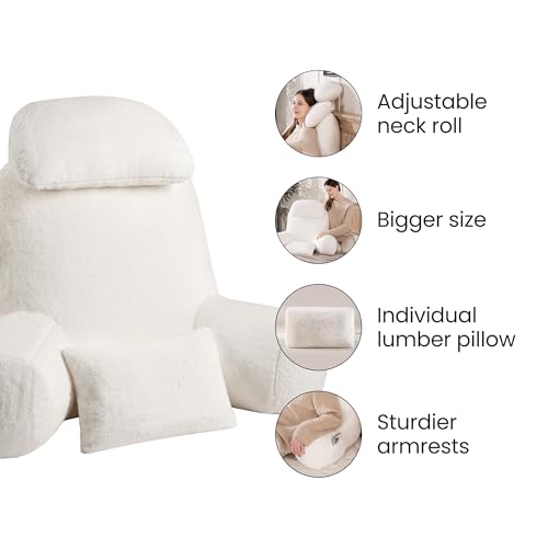 NOONTIDE Furry White XL Reading Pillow 32" with 2 Neck Support Pillows, Washable Cover