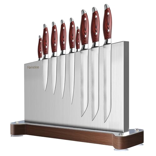 Fomidao 16x3.94x11 Inch Magnetic Knife Holder Stand - Large Stainless Steel Double-Sided Kitchen Rack with 3 Magnet Strips