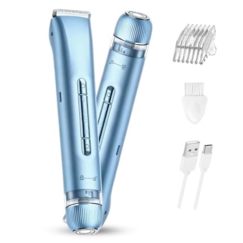 Bikini Trimmer for Women, 2-in-1 Electric Razors for Women Painless Body & Facial Hair Removal, Waterproof, Rechargeable, and Easy to Clean, Rose Red