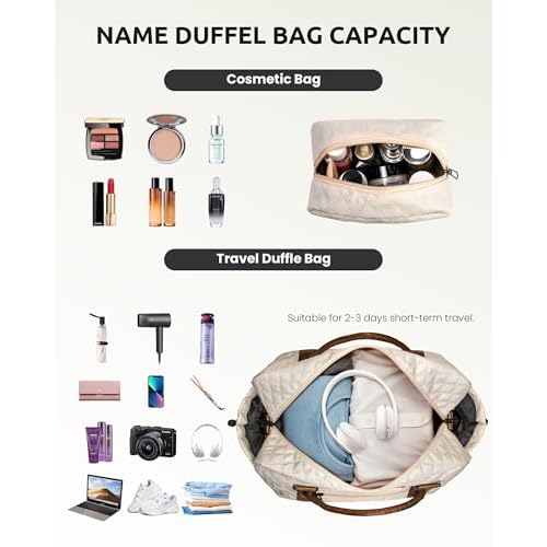 Initial Duffle Bag with Shoe Compartment, Personalized Weekender Bag, Monogram Overnight Bag for Women with Trolley Sleeve & Wet Pocket, Letter Travel Bag with Makeup Bag (Letter K)