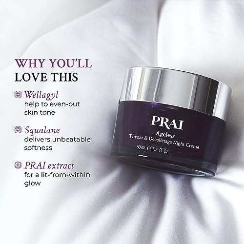 PRAI Beauty Ageless Throat & Decolletage Night Creme | Neck Firming Cream For Overnight Use | Cruelty & Paraben-Free Neck Tightening Cream with Retinol | Neck Cream for Tightening and Firming | 0.5 Oz