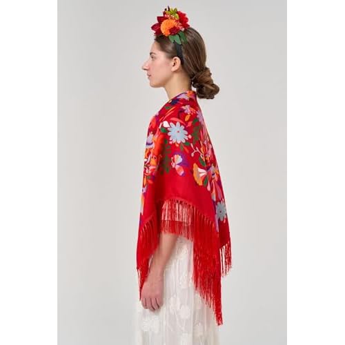 YHDDYG 2 Pcs Frida khalo Fuchsia Flower Headband and Women¡¯s Tassel Shawl Wrap Mexican Style Ethnic Shawl Party N3