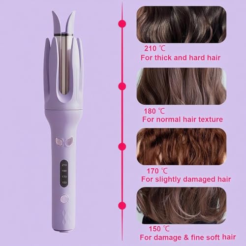 EYCOMTOM Purple Automatic Rotating Hair Curling Iron with Negative Ion Ceramic Technology
