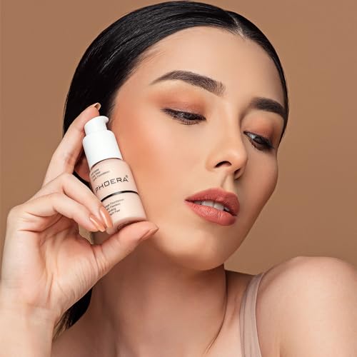 PHOERA Foundation, PHOERA Matte Liquid Foundation,PHOERA Makeup for Women, PHOERA Foundation Full Coverage Concealer, 30ml 24HR Matte Oil Control Concealer (102+104/ Nude+Buff Beige)