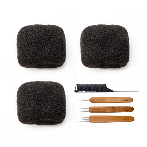 Afro Kinky Human Hair Bulk for Dreadlocks & Braids - Natural Black 8 Inch - 3 Bundles