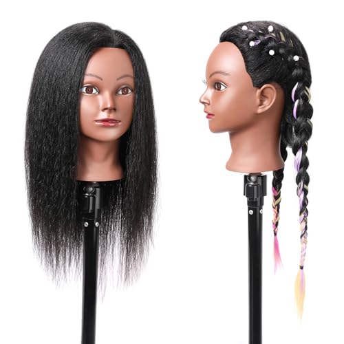 16-Inch Real Hair Mannequin Head for Hairdressing Training & Styling, Black