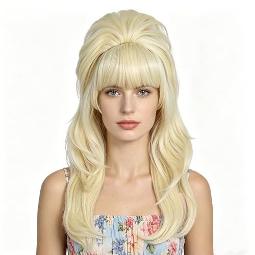 Retro Blonde Bouffant Wig with Bangs - Vintage Blonde Beehive Hairpiece for Women