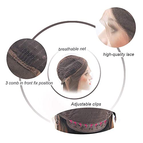 Kalisa Brown Lace Front Wig 24 Inch Long Silky Straight Dark Brown High Density Synthetic Wig - Natural Look, Glueless & Heat Resistant