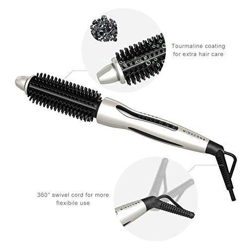 2nd Generation Hair Curler Straightening Brush - Ceramic Tourmaline Flat Curling Iron, 1 Inch Barrel, Anti-Scald, White