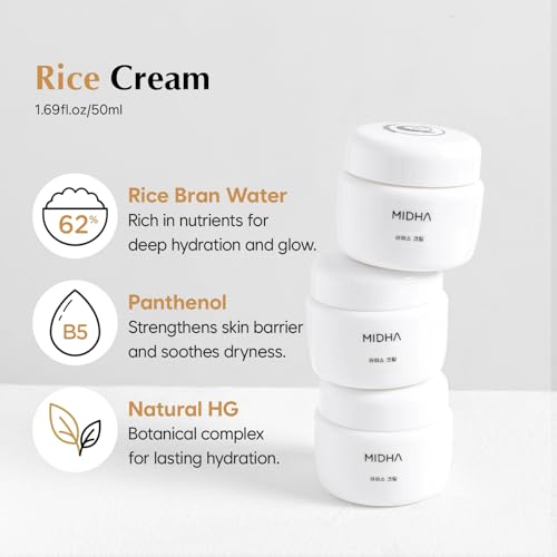 Deep Hydrating Rice Cream for Skin Barrier Support - Moisturizer with Glow-Enhancing Finish