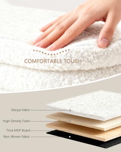 43-Inch Storage Ottoman Bench with Padded Top and Sherpa White Fabric