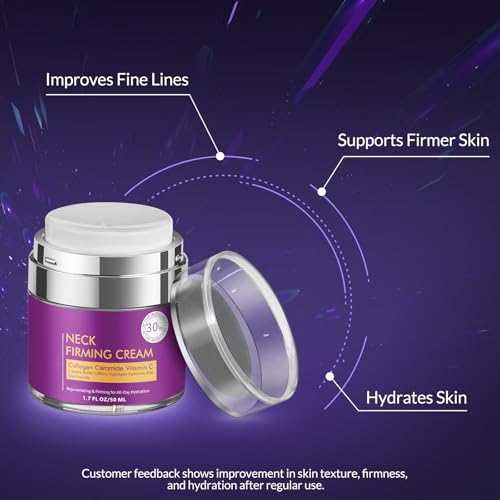 Neck Cream for Tightening and Firming, Fast-Absorbing Anti-Aging Neck & Face Cream with Collagen & Peptides, Visible Results in Days, Daily Moisturizing for Neck, Face & Chest, 1.7 Fl Oz