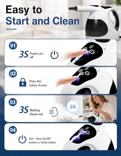 Handheld Steam Cleaner - Fast 3-Second Heat-Up, 400ML Tank, Lightweight Multi-Surface Deep Cleaning