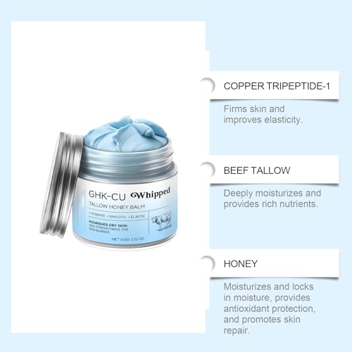 GHK-Cu Copper Peptide Balm ? Blue Tallow Cream with Manuka Honey & Vitamin E for Mature & Dry Skin