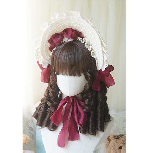 Vintage Lolita Costume Wig with Bangs & Spiral Curls - Deep Brown
