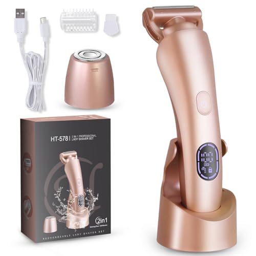 Electric Shaver for Women Bikini Trimmer Facial Hair Removal LED Display Womens Razors for Shaving IPX7 Waterproof Pubic Body Hair Trimmer