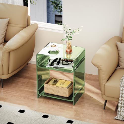 Acrylic End Table Record Player Table with Storage Shelf - Green