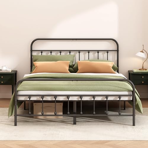 King Size Metal Bed Frame - Black, Easy to Assemble, Heavy Duty Steel Support