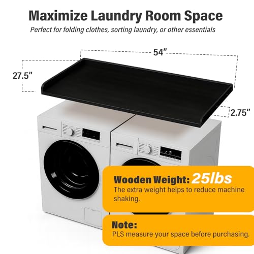 Washer Dryer Topper - 54x27.5 Inch Laundry Surface for Organization, Black (Variation of THIS listing)
