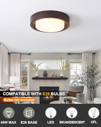 MIAOMEIO 16 Inch Flush Mount Ceiling Light – Oil Rubbed Bronze with Frosted Glass Shade, 3 Lights