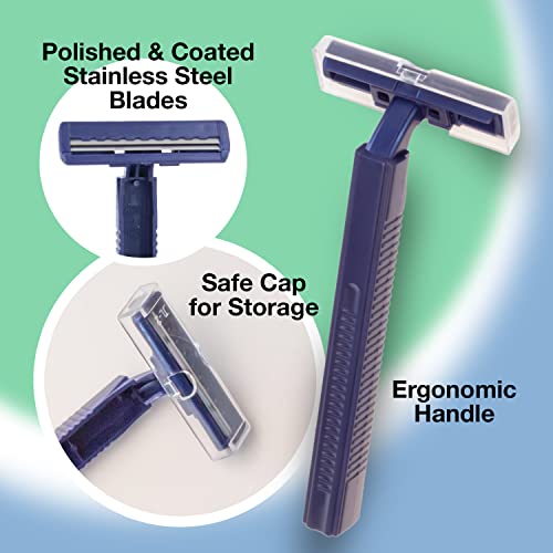 144 Pack Disposable Twin Blade Razors with Safety Cap - Individually Wrapped