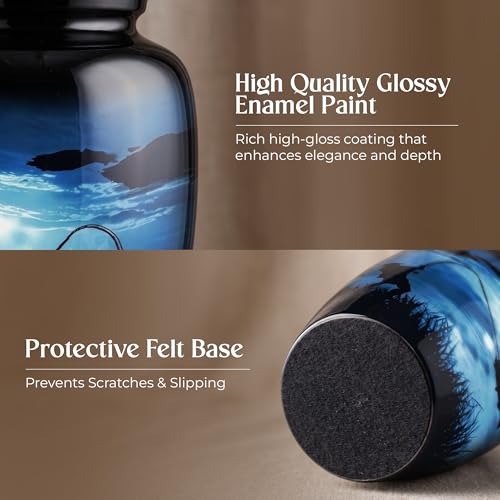 Fishing Urn for Human Ashes - Large Blue Cremation Memorial with Velvet Bag & Funnel - Variation: Large Fishing