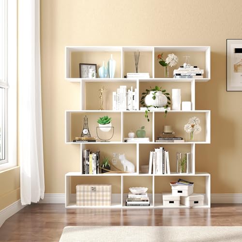 White 5-Tier Geometric Bookcase with Modern Design, 27.8W x 9.5D x 61.8H Shelf
