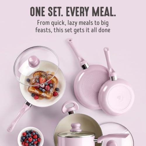 GreenLife 16-Piece Nonstick Cookware Set - Pink Bloom Variation (2026 Upgrade)