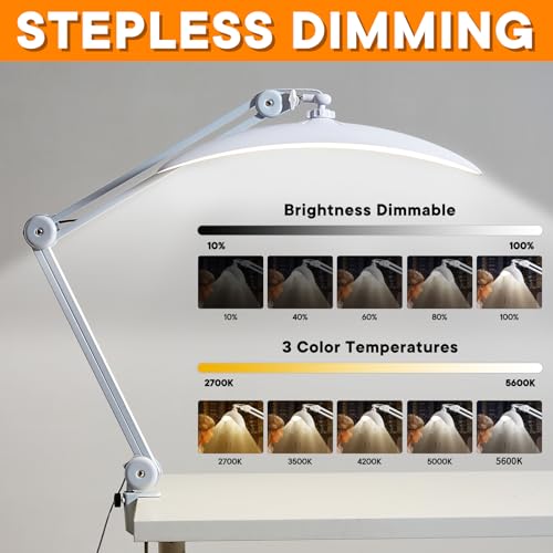 White Clamp-On LED Desk Lamp for Home Office & Craft Projects