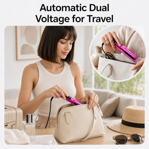 Mini Flat Iron Hair Straightener with Adjustable Temperature, Travel Size
