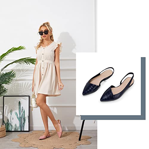 Women's Navy Pointed Toe Flats Slip-On Slingback Low Heel Animal Print Mules - Size 6.5