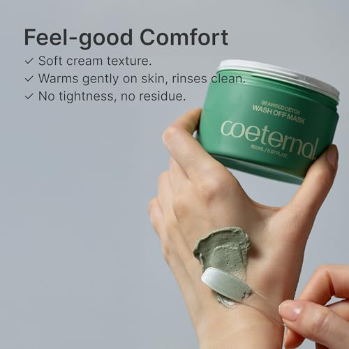 Seaweed Detox Wash Off Mask, Cooling Korean Clay Mask with Bentonite, Kaolin, Glycerin & Seaweed Extracts for Pore Minimizing, Deep Cleansing, Non-Drying Mud Mask, 200ml / 6.76 fl.oz.