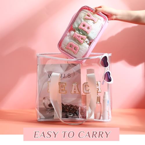 Clear Toiletry Bag for Mama and Baby - Bright Color, Pack of 4 with Chenille Letters
