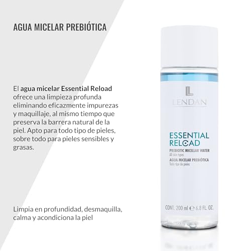 LENDAN - Micellar Water - Essential Reload Prebiotic - 200 ml - for All Skin Types - Alcohol and Paraben-Free Makeup Remover - Gentle Cleansing - with Prebiotic Ingredients