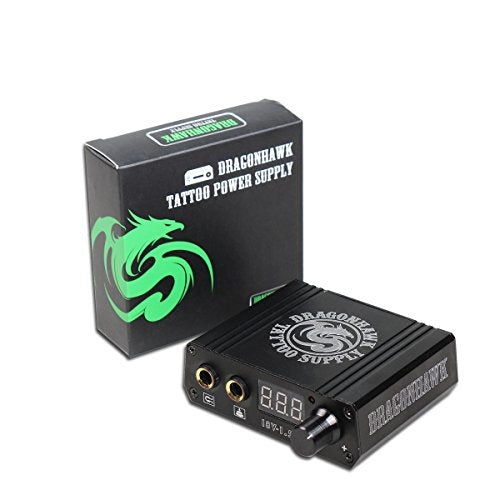 Dragonhawk LCD Dual Tattoo Machine Power Supply with Foot Pedal & Clip Cord - Black