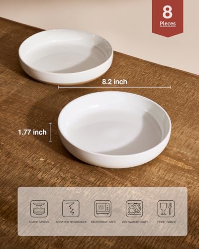 Milkyway Pasta Bowls Set of 8 - 8.25 Inch White Speckled Dinnerware