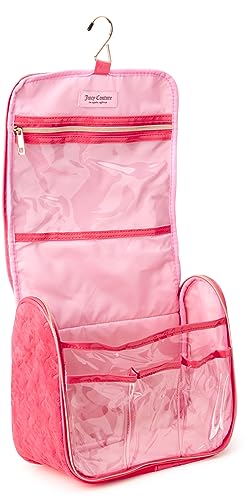 Pink Makeup Bag with Hanging Hook - Velour Logo Travel Organizer