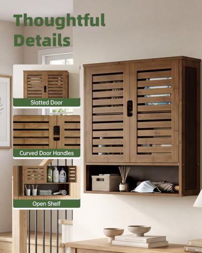SMIBUY Walnut Wall-Mounted Bathroom Cabinet Over-The-Toilet Storage Organizer