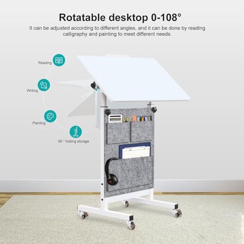 KOUPA 24 Inch Adjustable Height Standing Desk on Wheels with Writable Surface (Bag) - 16x24 in
