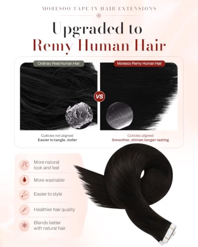 Moresoo Darkest Brown 18 Inch Human Hair Tape-In Extensions, 20 Pieces, 50g, Variant #1-2