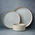 Famiware Cappuccino White Star Stoneware Dinnerware Set for 4 - Reactive Glaze Plates & Bowls