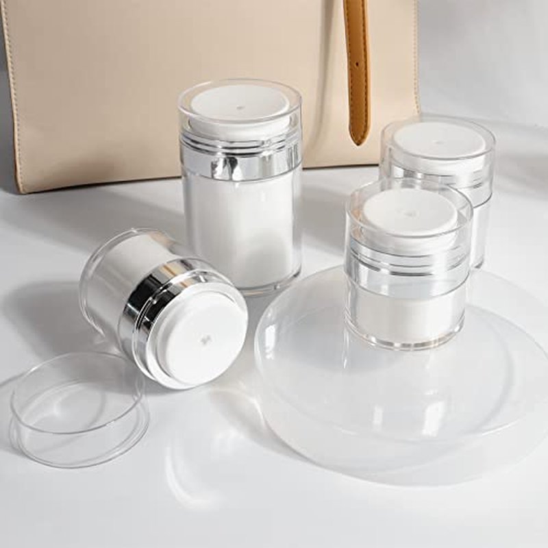 4Pack Airless Pump Jars Mixed(0.5oz+1.0oz+1.7oz+3.5oz) Lotion Dispenser Bottle with Pump, Moisturizer Travel Containers for Skincare Face Makeup