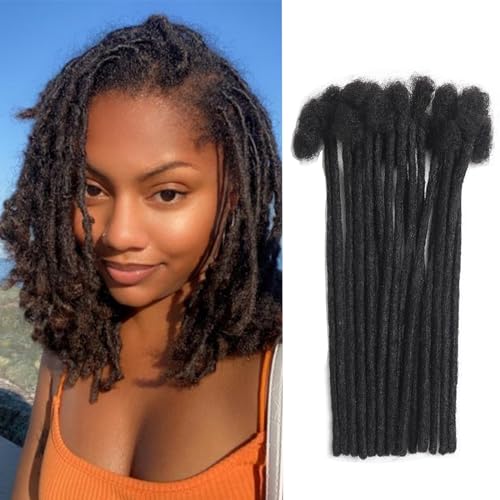 Human Hair Dreadlock Extensions 10 Inch 0.8cm Width Natural Black 10 Strands