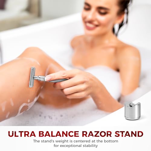Noble Silver Double Edge Safety Razor with Stand - Men & Women Shaving Kit