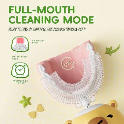 Kids U-Shaped Electric Toothbrush for Ages 7-15, Yellow, Rechargeable Sonic Brush