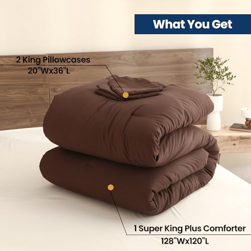 Oversized Brown Super King Plus Comforter Set 128x120 Inches - All Seasons Soft Bedding