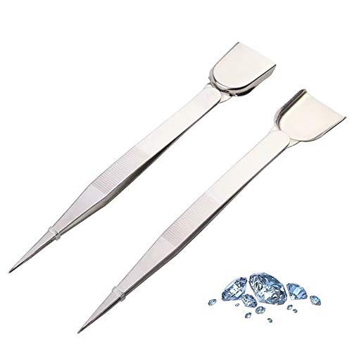 2 Pcs Stainless Steel Handy Tweezer with Scoop Diamond Tweezer for Rhinestone Gems Crystals Beads